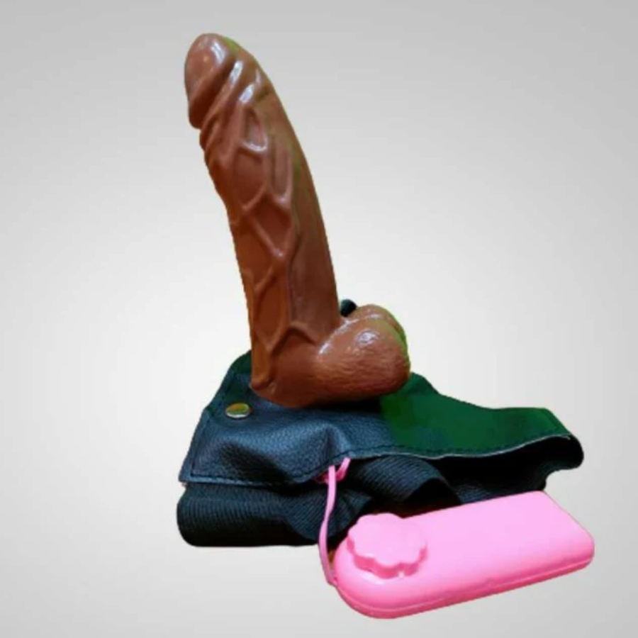 Brown Hollow Strap penis sleeve With Vibration